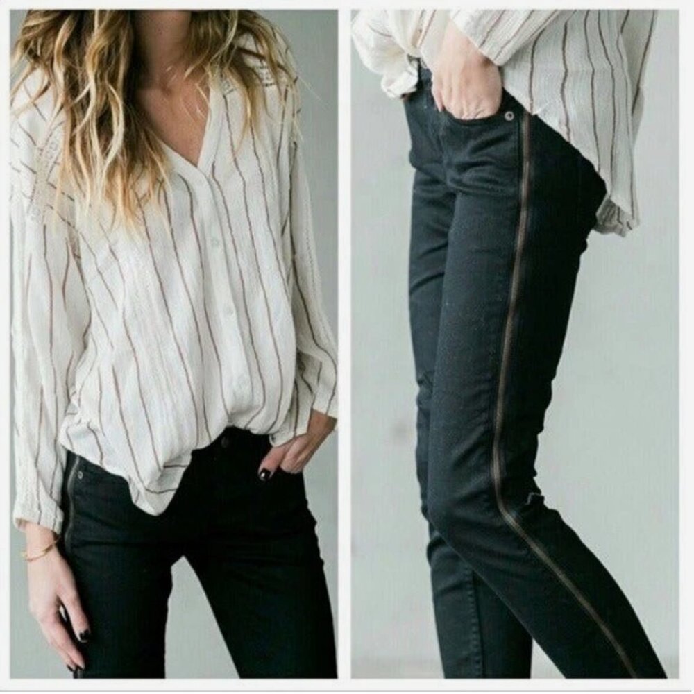 FREE PEOPLE Levon Side Zip Ankle Skinny Black Jeans w28